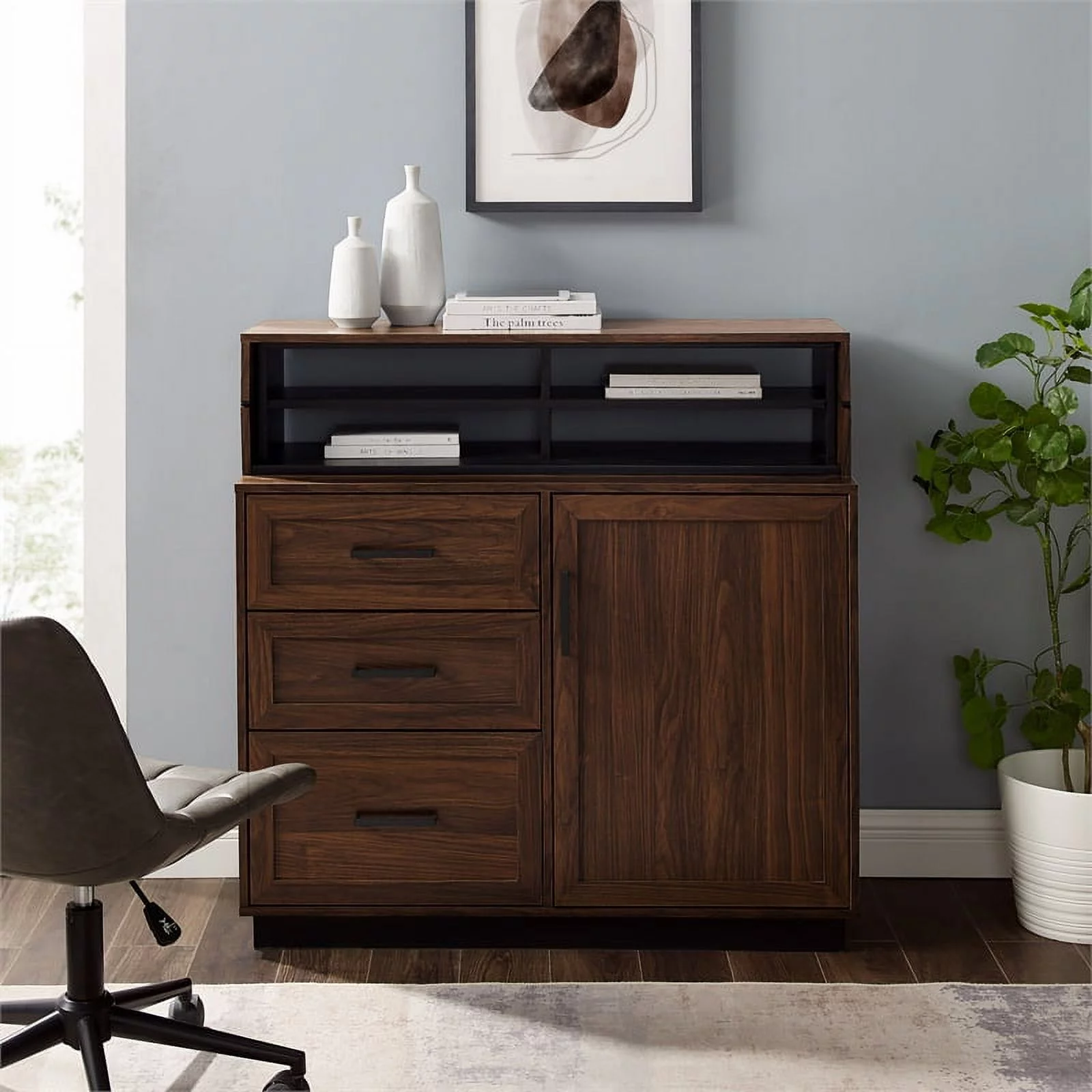 Pemberly Row 40" 3-Drawer Wood Secretary Desk in Dark Walnut