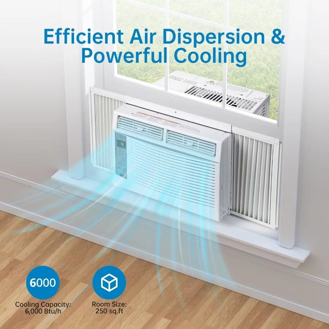 Window-Mounted Room Air Conditioner, 8,000 BTU, Cools 350 Sq.ft, Quiet Operation, Window AC Unit with Remote/App Control and Dehumidification Function