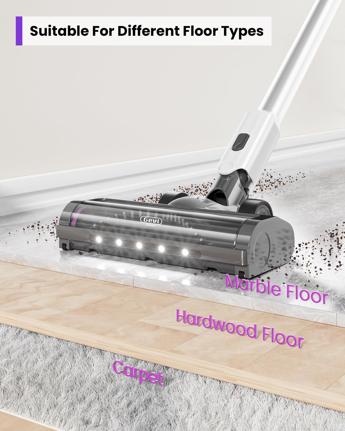 Cordless Vacuum Cleaner with 2 Detachable Batteries | Up to 90 Mins Lightweight Vacuum | 3 Suction Modes for Hard Floor Carpet
