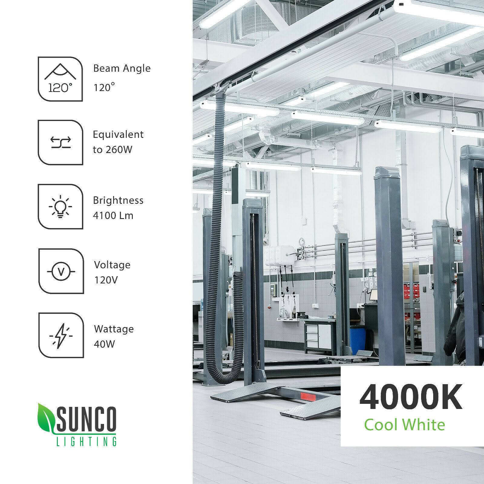Sunco Lighting 6 Pack Frosted Shop Light Utility LED 40W 4000K, Cool White