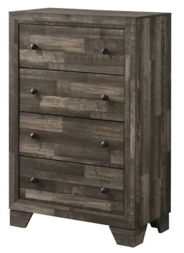 Rustic Brown Finish 6pc King Size Platform Bedroom Set Bed Dresser Mirror Nightstands Chest