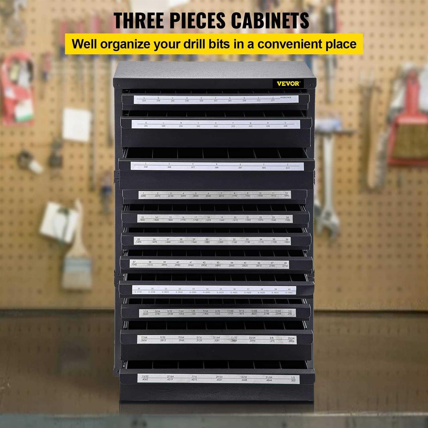 VEVOR Drill Bit Dispenser Cabinet Set Three-Drawer for 1/16 to 1/2 &amp; Letter Sizes A to Z - Shop Hardware Tools Online Store