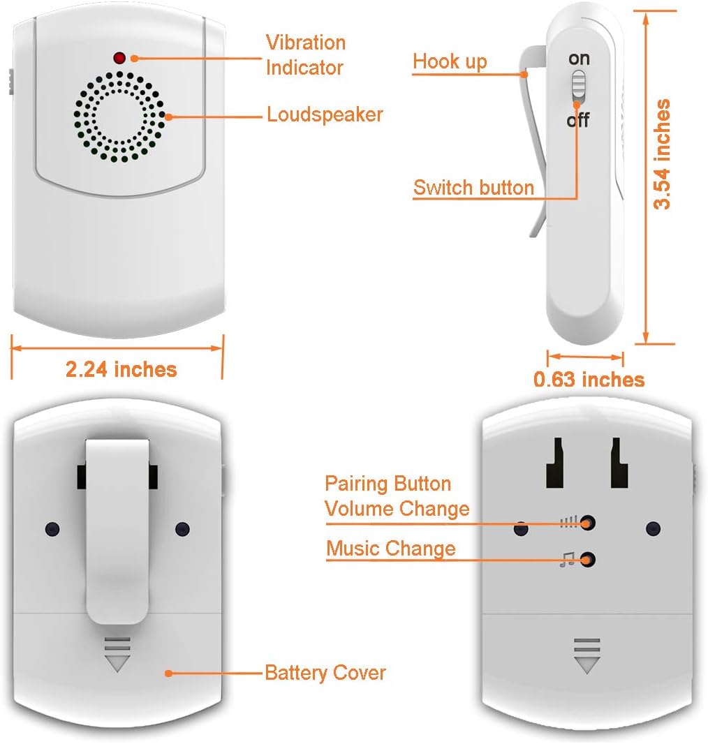 Caregiver Pager Wireless Motion Sensor Alert Room Bed Alarm and Fall Prevention for Elderly Dementia Patients (3Receivers+2Sensor)