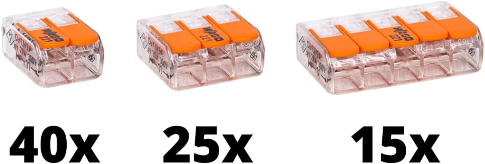 WAGO 80pc Wire Connectors,Compact Wire Splicing Connector,221 Series Lever-Nuts Assortment with Case | Includes (40x) 221-412, (25x) 221-413, (15x) 221-415