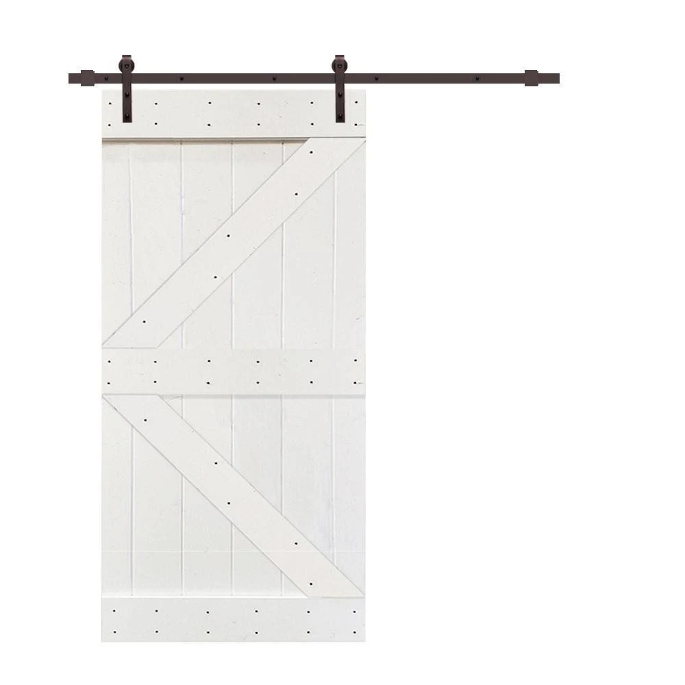 CALHOME K Series 36 in. x 84 in. White Knotty Pine Wood Interior Sliding Barn Door with Hardware Kit