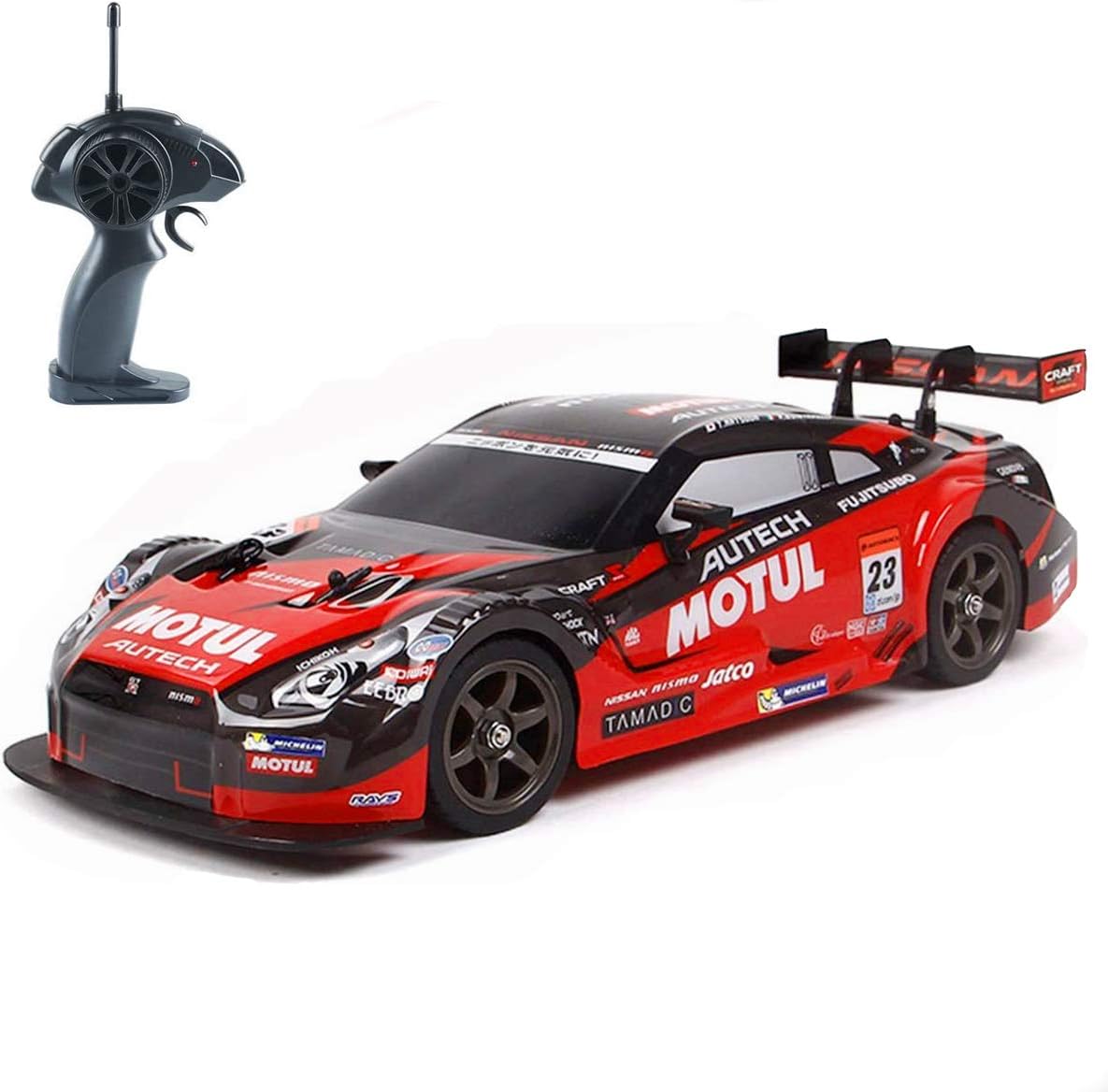 Super GT RC Sport Racing Drift Car, 1/16 Remote Control Car for Adults Kids Gifts, 4WD RTR Vehicle with 6 Battery and Drift Tires - Red