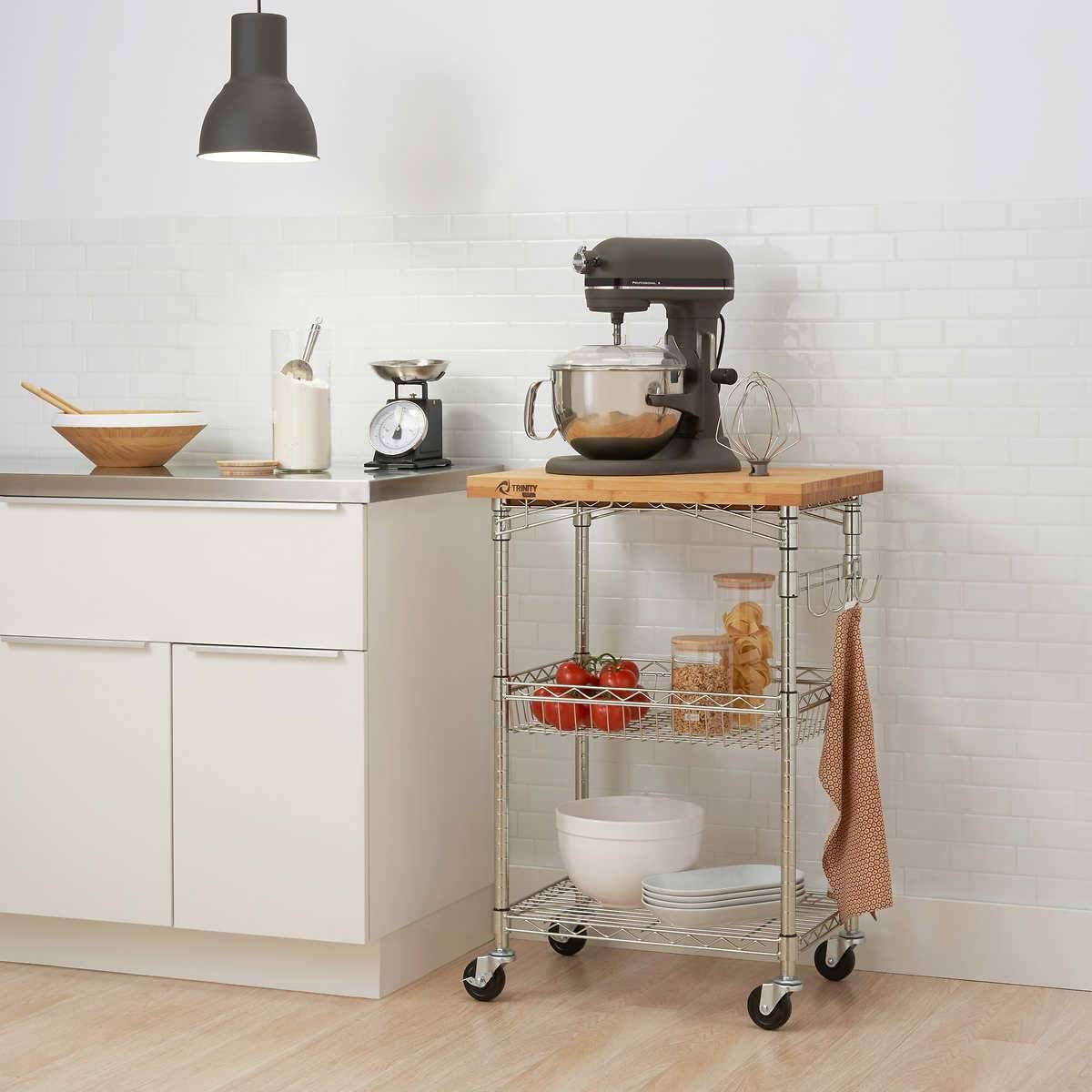 Trinity Pro Bamboo Kitchen Cart in Bronze Anthracite - Brown - Wood