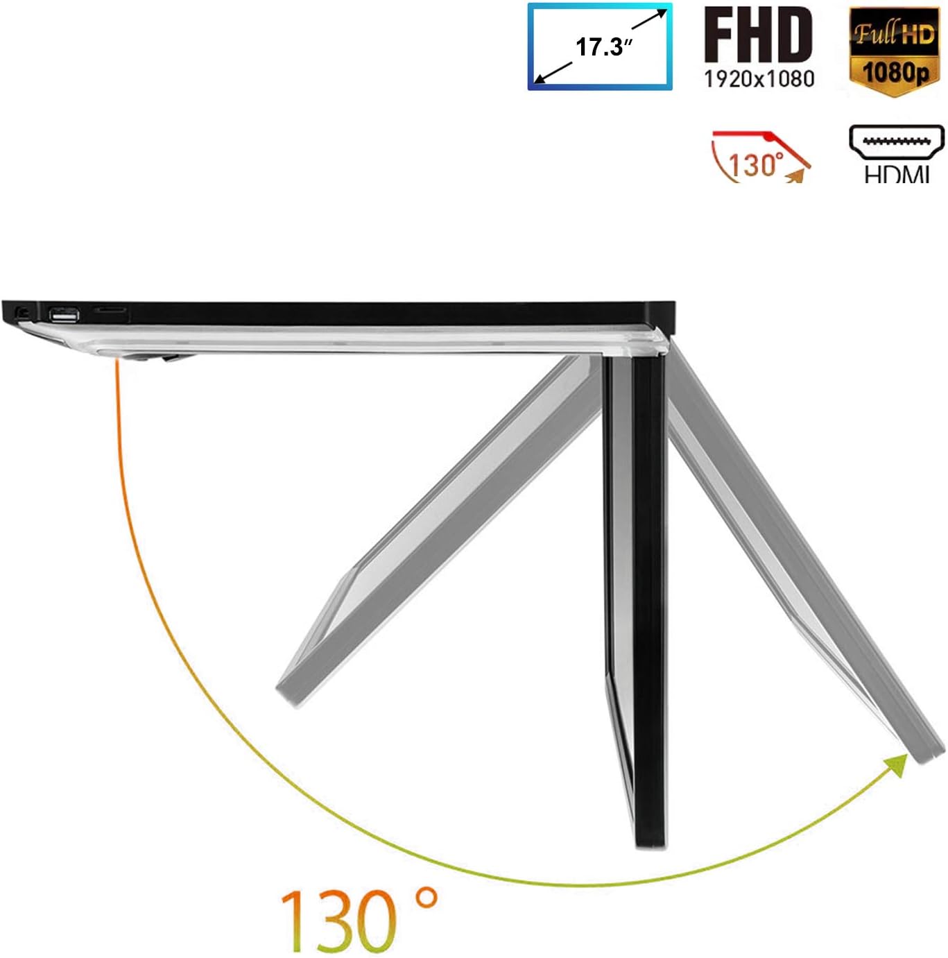 17.3 Car Overhead Flip Down Monitor Screen Dispaly 1080P Video HD Digital TFT Screen Wide Screen Ultra-Thin Mounted Car Roof Player HDMI IR FM USB SD