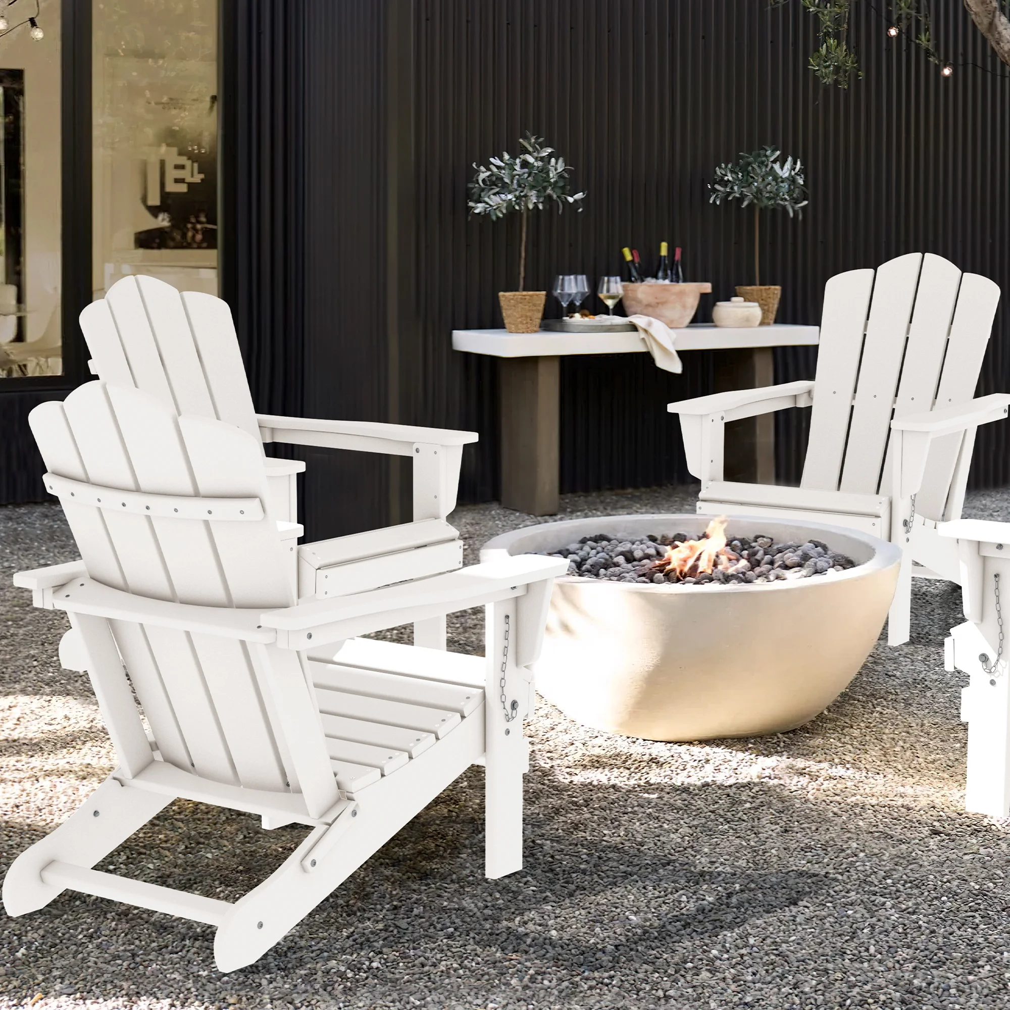 JEAREY Plastic Adirondack Chair, HDPE All-Weather Outdoor Folding Adirondack Chair for Outside, White