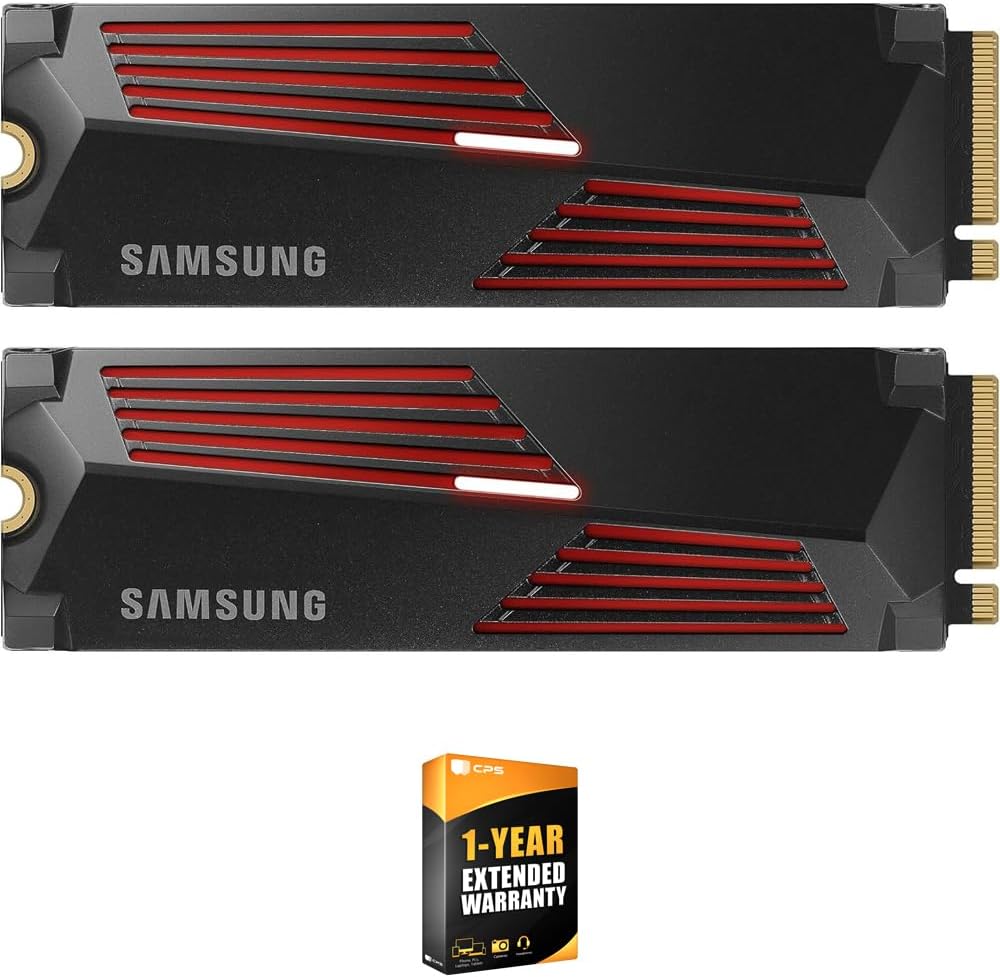 Samsung MZ-V9P4T0CW 990 PRO 4TB Heatsink PCIe 4.0 NVMe M.2 Solid State Drive (2-Pack), PS5 Compatible Bundle with 1 YR CPS Enhanced Protection Pack