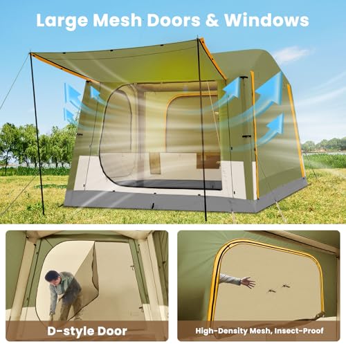Inflatable Tents for Camping, Blow Up Tent with Hand Pump, Easy Setup Inflatable Hot Tent with Stove Jack, Waterproof Oxford Air Glamping Tents for Camping Adult 4-6 Person