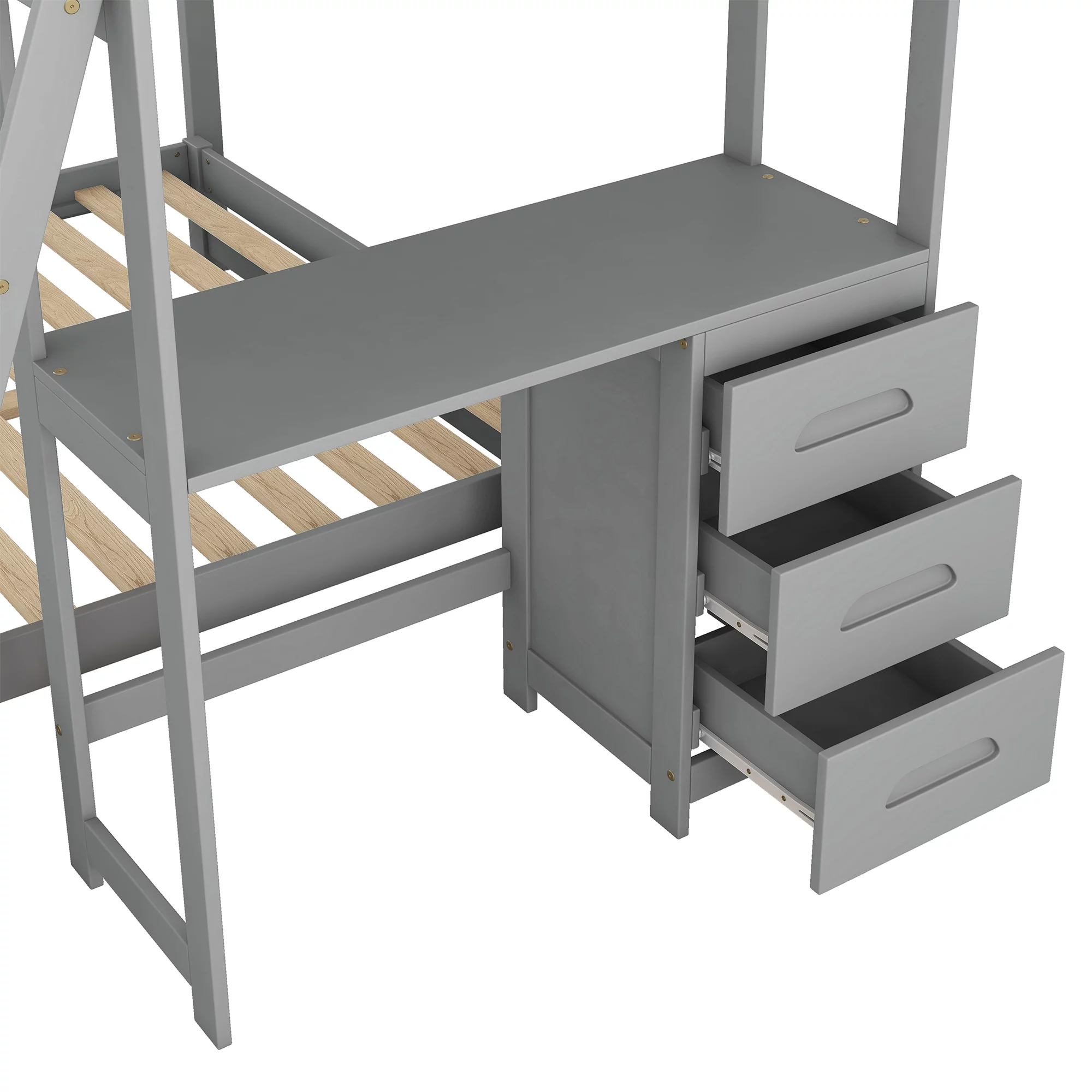 EUROCO Twin over Full Bunk Bed with Desk and Drawers for Kids Room, Gray