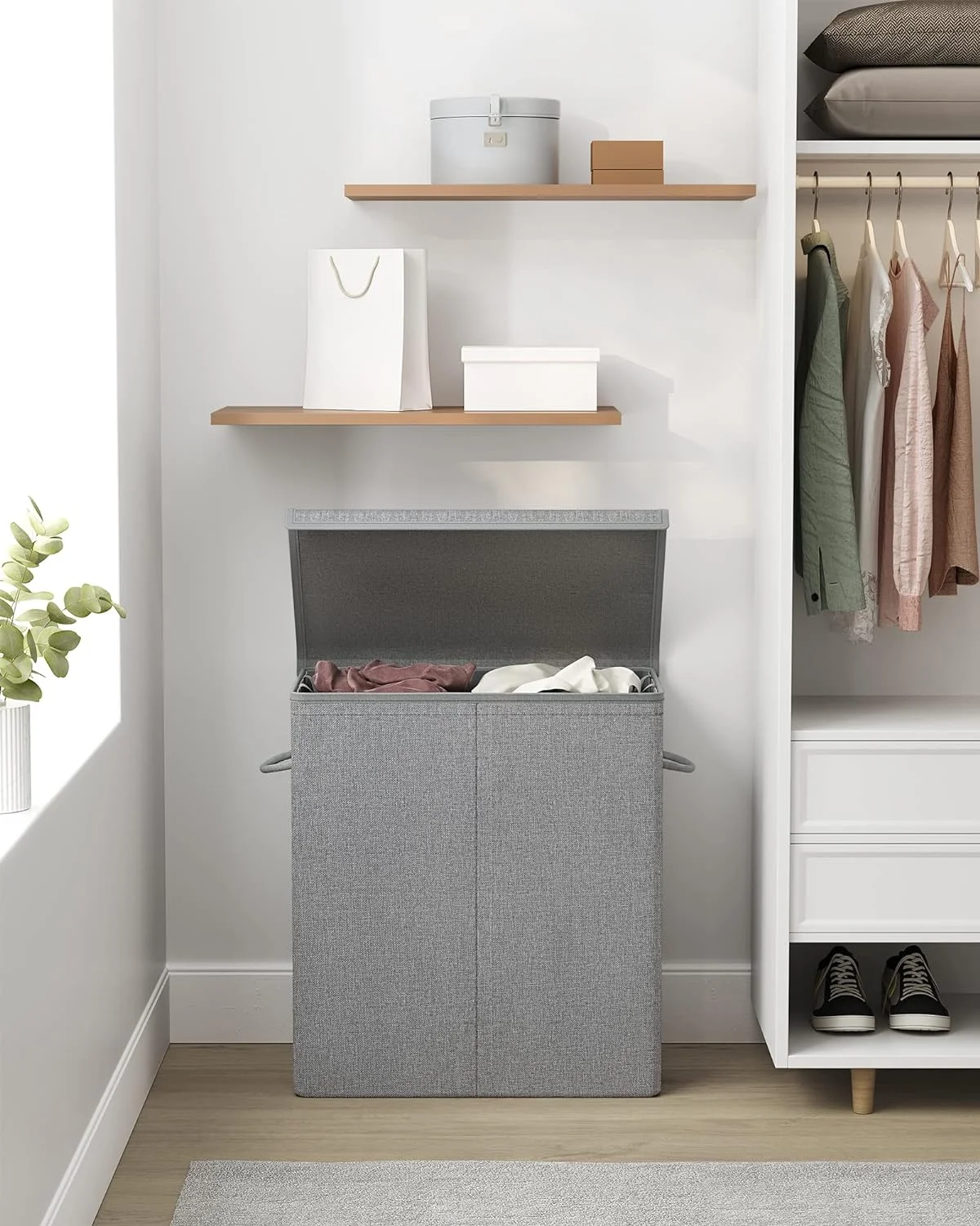 Sturdy Double Laundry Hamper with Lid, Removable Fabric Bag, 142L Large Clothes Hamper 2 Section, Laundry Basket with Handles for Closet, Laundry Room, Bedroom, Bathroom, Gray ULCB02G - Curated Treasures Market