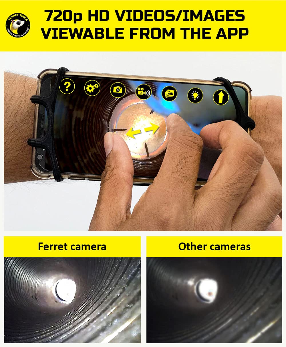 Ferret Sweeps Wireless Inspection Camera - WiFi Chimney Flue Camera with 720p HD, Digital Zoom & Variable Focus, Adjustable LED Lights, IP67 Rated, Chimney Tool with Free App & Rod adaptors