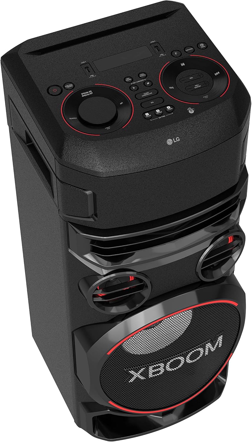 LG XBOOM RN7 Bluetooth Audio System, LED Party Lighting, Karaoke with Voice Filters, XBOOM App Controlled, Bluetooth, Dual USB, Optical and Mic Inputs