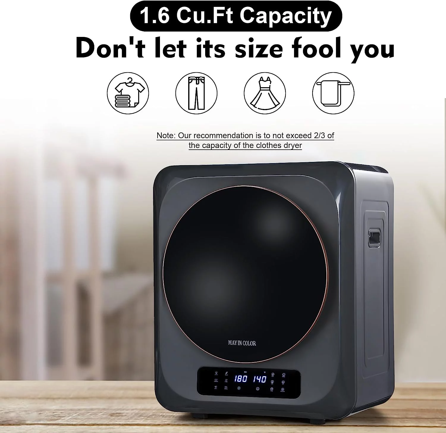 CozyHom Compact Electric Dryer Laundry Dryer, Portable Clothes Dryer Machine with Stainless Steel Drum, White