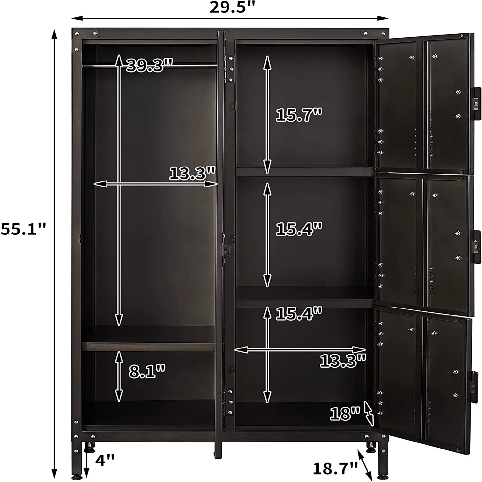STANI Metal Storage Cabinet, Storage Locker Employees Locker with 6 Doors, 47 Height Steel Cabinet with Lockable Doors, Storage Cabinet with Adjustable Feet for Home Office Gym Clothes