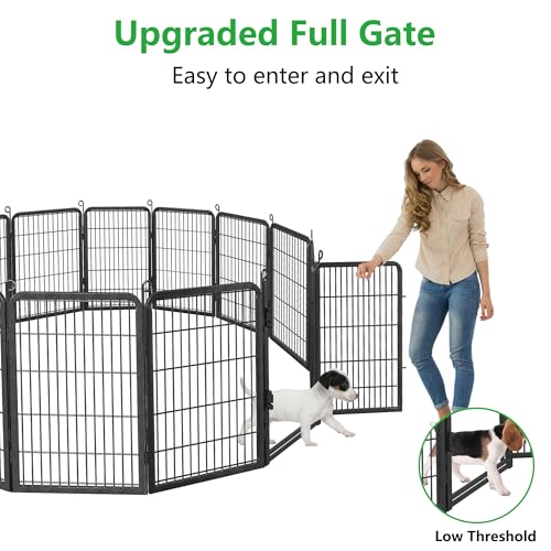 Dog Playpen Outdoor with Low Threshold Full Gate, 32" Height 10 Panels Large Dog Fence Outdoor for Yard, Heavy Duty Pet Playpen Metal Play Pen Portable Fence for RV Camping, Yard