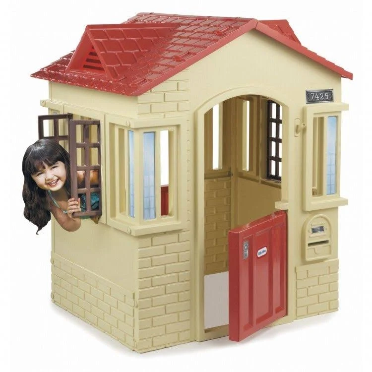 Kids Playhouse Tan Cape Cottage Small Compact Backyard Child Portable Clubhouse