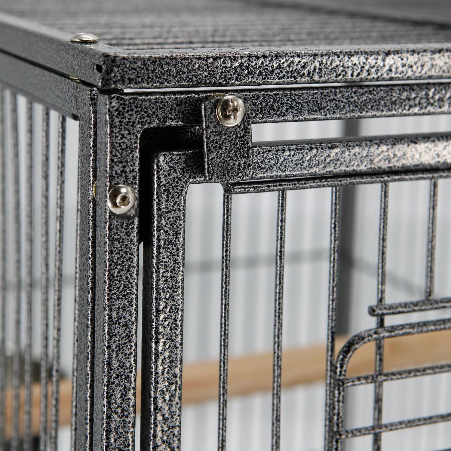 PawHut 22x22 Heavy Duty Wrought Iron Travel Bird Cage Carrier with Handle Perch and Accessories - Black