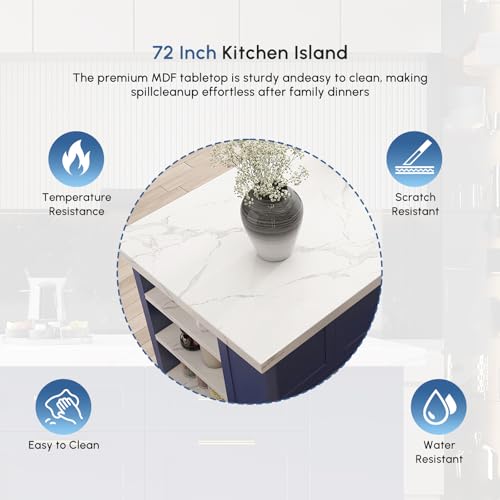 homary 72'' Kitchen Islands with Storage Modern White Kitchen Table with Seating & 3 Drawers Dining Table