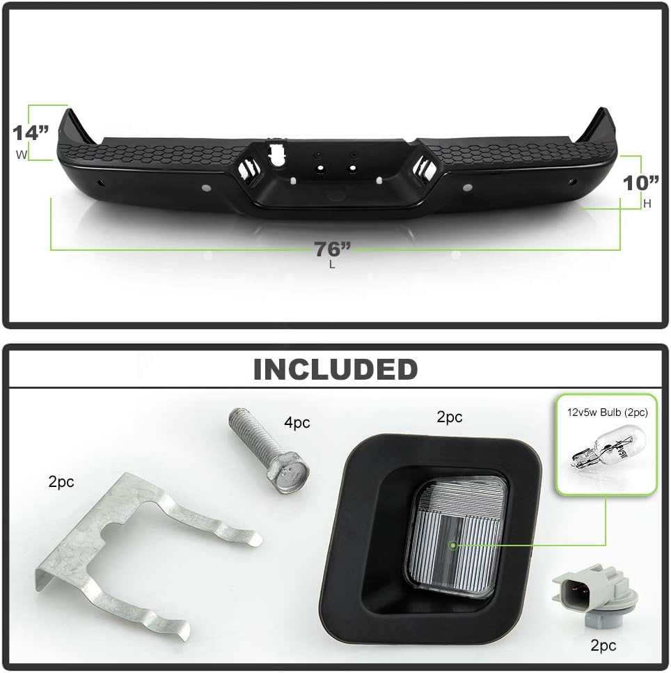 ACANII - For 2009-2018 Dodge Ram 1500 w/Sensor Holes w/o Dual Exhaust Black Steel Rear Step Bumper Complete Assembly