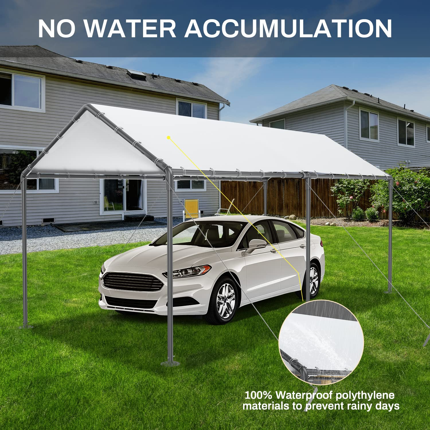 GaildonCarport 10 x 20Ft Upgraded Heavy Duty Carport with Steel Wire Rope Portable Garage for Truck Boat Car Canopy with All-Season Tarp (White)