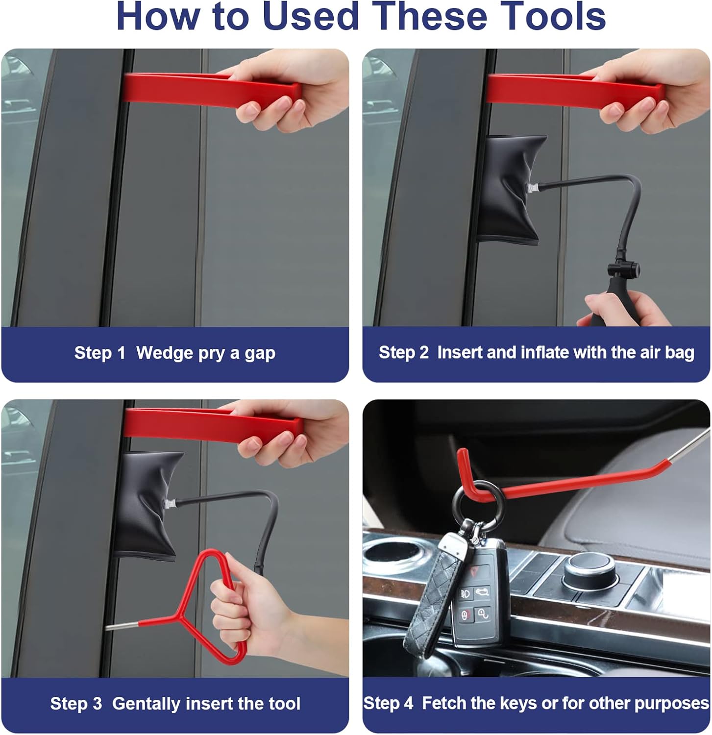 GODCRAE Car Tool Kit, 21PCS Professional Car Door Unlock Kit Lockout Tool with Long Reach Grabber, Non-marring Wedges Air Wedge Pump Auto Trim Removal Tool Pry Tool in Caring Case Bag