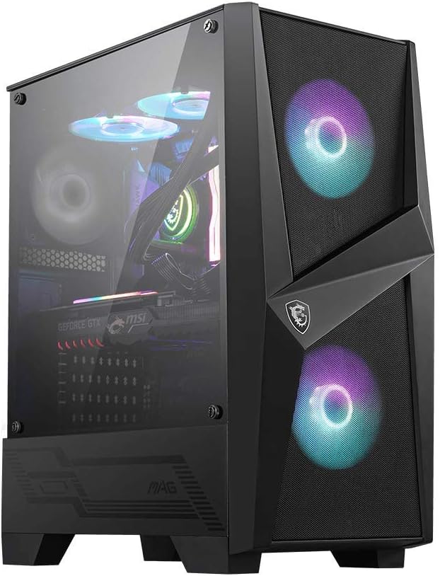 MSI MAG Series FORGE 100M LITE, Mid-Tower PC Gaming Case, Tempered Glass Side Panel, 120mm Fan, Liquid Cooling Support up to 240mm Radiator x 1 Pack of 2