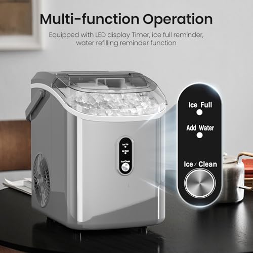 AGLUCKY Nugget Ice Maker Countertop,35lbs/24H,Portable Pebble Ice Machine with Handle,Self-Cleaning Function,Pellet Ice Maker for Home/Kitchen/Office(Black)