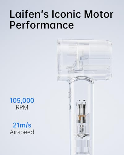 Laifen Hair Dryer SE, 200 Million Negative Ionic Blow Dryer with 105,000 RPM Brushless Motor 1400W Powerful Fast Drying High-Speed Low Noise Hairdryer with Magnetic Attachments