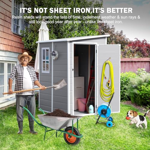 8x6x7 FT Resin Storage Shed, Waterproof Outdoor Storage Shed w/Floor, 2 Windows, Double Lockable Doors & Vents, Tool Shed for Patio Garden, Lawn, Backyard, Dove Grey