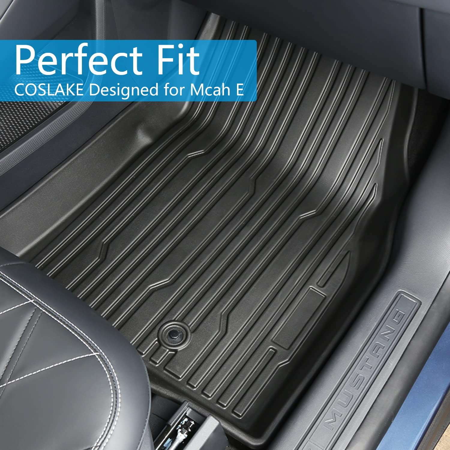 COSLAKE for Mustang Mach E Cargo Liner, Mustang Mach E Accessories 2021 2022, All-Weather Cargo Mat, TPE & Waterproof, 3D Cargo Liner Rear Trunk Mat Compatible with 2021 Mach-e Accessories, Black