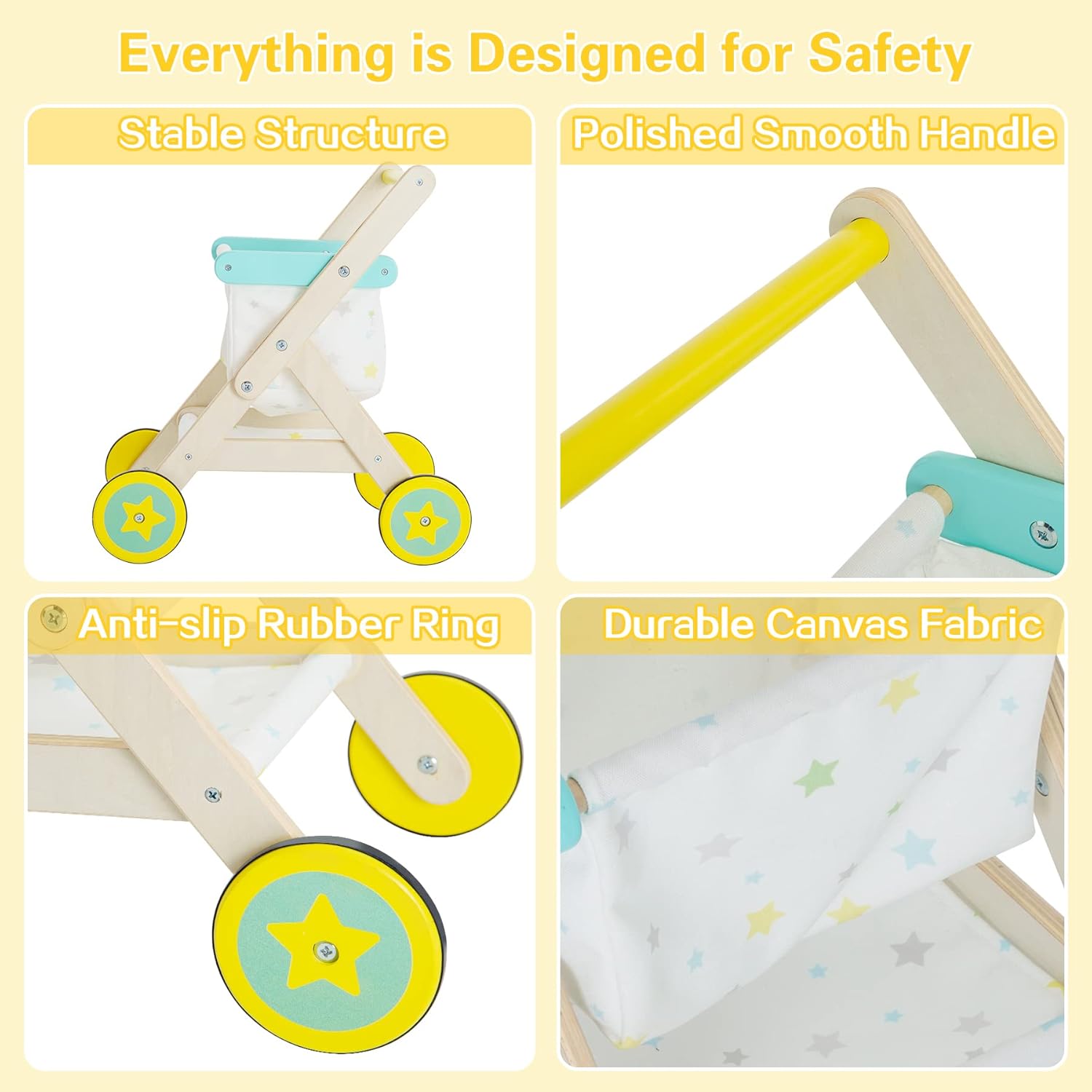 labebe Kids Push Walker & Baby Wooden Shopping Cart 2-in-1, Toddler Wood Trolley Toys to Learning Walk for Girls & Boys 1-3 Years Old