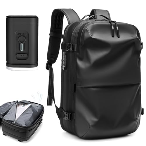 Vacpack Backpack, 60L Expandable Backpack with Vacuum Compression, Water Resistant, Anti Theft Vacpack Travel Vacuum Backpack (Black + Electric Vacuum)