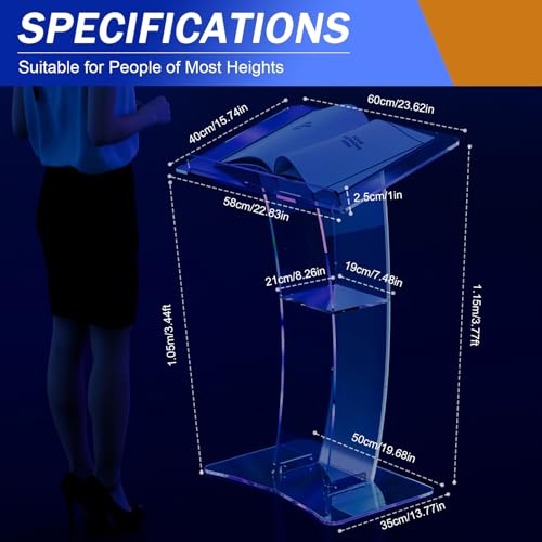 Acrylic Podium Acrylic Transparent Lifting Podium Clear Podium Acrylic Podium Stand Pulpits for Churches Portable Lecterns & Podiums Pulpits for Church, Weddings, School, Office