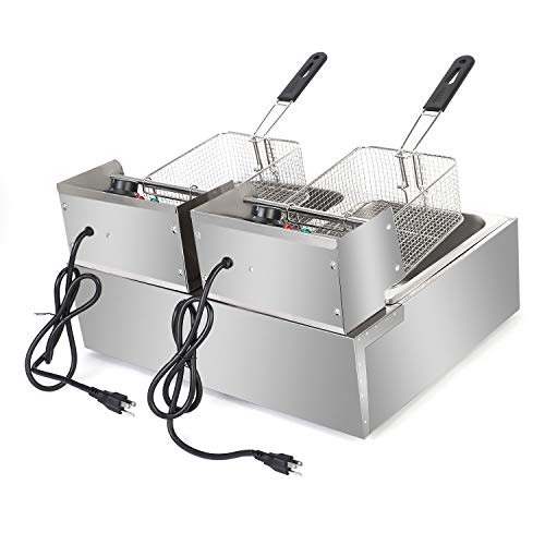 Deep Fryer with 2 Baskets，5000W Commercial Deep Fryer, 12L Electric Dual Tank Deep Fryer, Countertop Double Basket And Heavy duty Stainless Steel Electric Deep Fryer