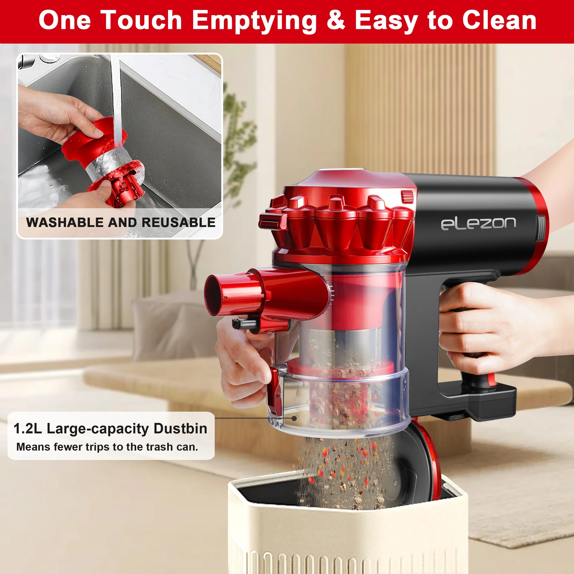 elezon Cordless Vacuum A200, Powerful Bagless Lightweight Stick Handheld Vacuum Cleaner - New