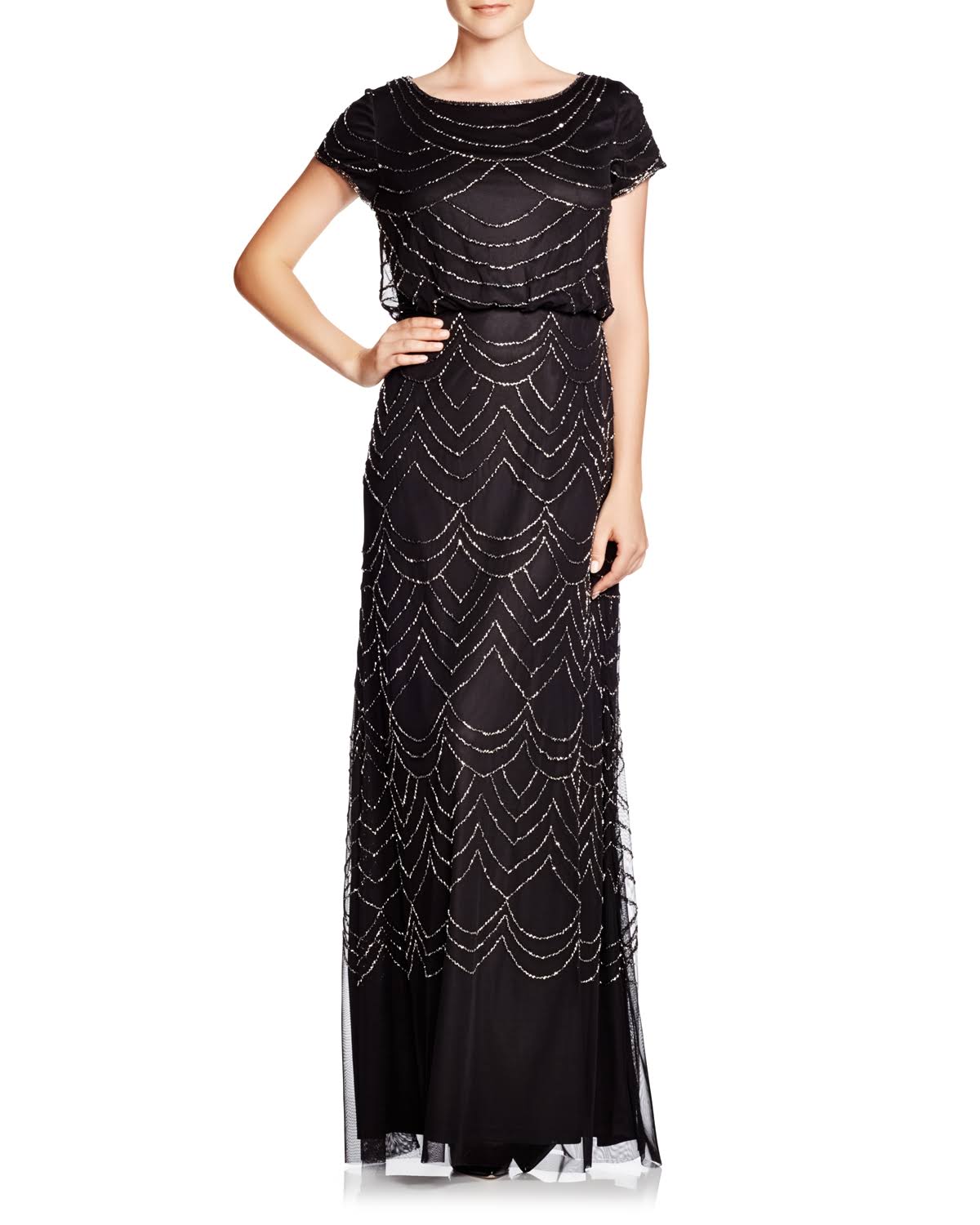 Adrianna Papell Beaded Blouson Gown - 8 / Blush/Gold