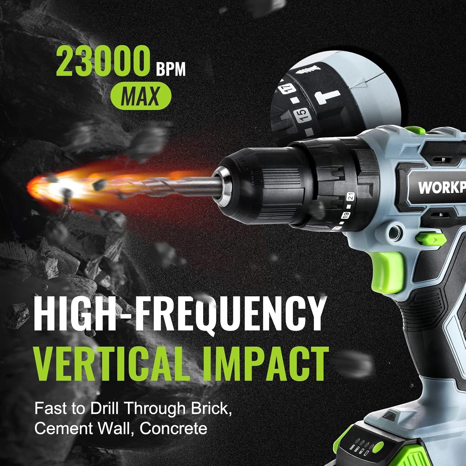 WORKPRO 20V Max Cordless Drill Driver Set, Electric Power Impact Drill Tool with 102 Pieces Accessories, 1/2'' Chuck Impact Drill Kit with Portable Case, 2 x 2.0Ah Li-ion Batteries with Fast Charger