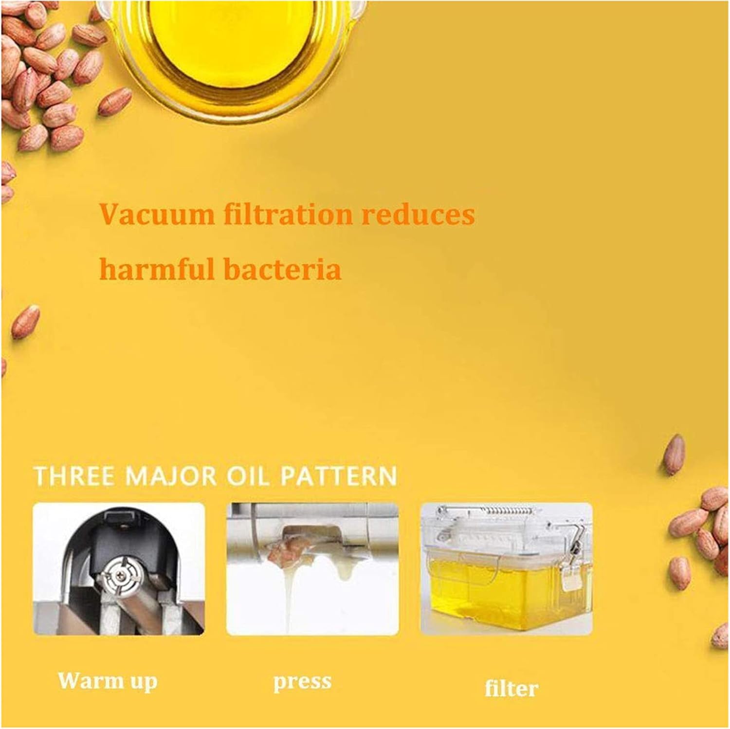 Oil Press Machine, Smart Oil Filter Oil Press Extractor, Fully Automatic Household Oil Extractor Machine Silent/White/44X22X38Cm