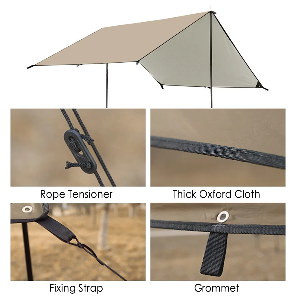 Carevas Camping Awning with Poles Waterproof Protection Sun Shade Outdoor Camping Hiking Backpacking Tarp Rain Fly
