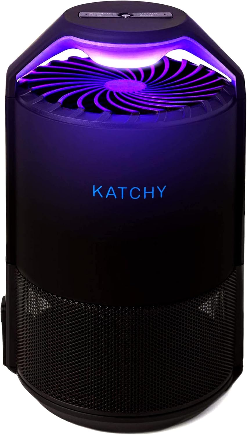 Katchy Automatic Indoor Insect and Flying Bugs Trap, Fruit Fly Gnat Mosquito Killer with UV Light Fan, Sticky Glue Boards, No Zapper, Light Sensor (Black) Pack of 2
