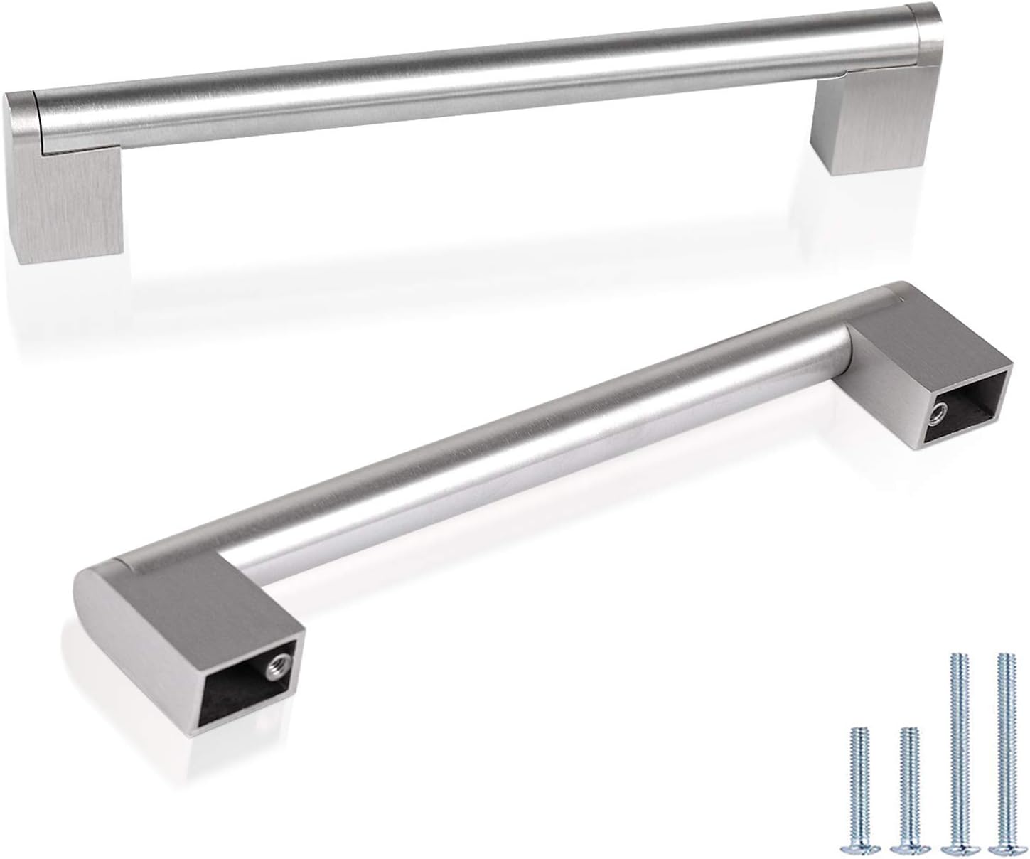 (30 Pack) Probrico 5 Hole Centers Euro Cabinet Pulls Modern Round Bar Pull with Square Base Satin Nickel Stainless Steel Kitchen Bathroom Drawer Dresser Furniture Cabinet Hardware