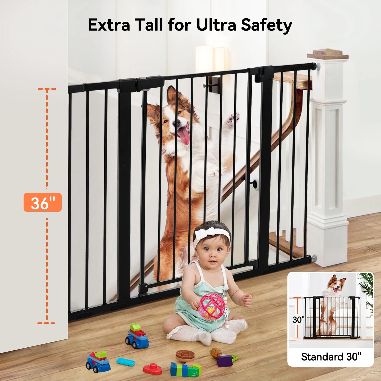 Baby Gate, 36'' Extra Tall 29.5-48.8'' Wide Toddler Gates for Doorway Stairs