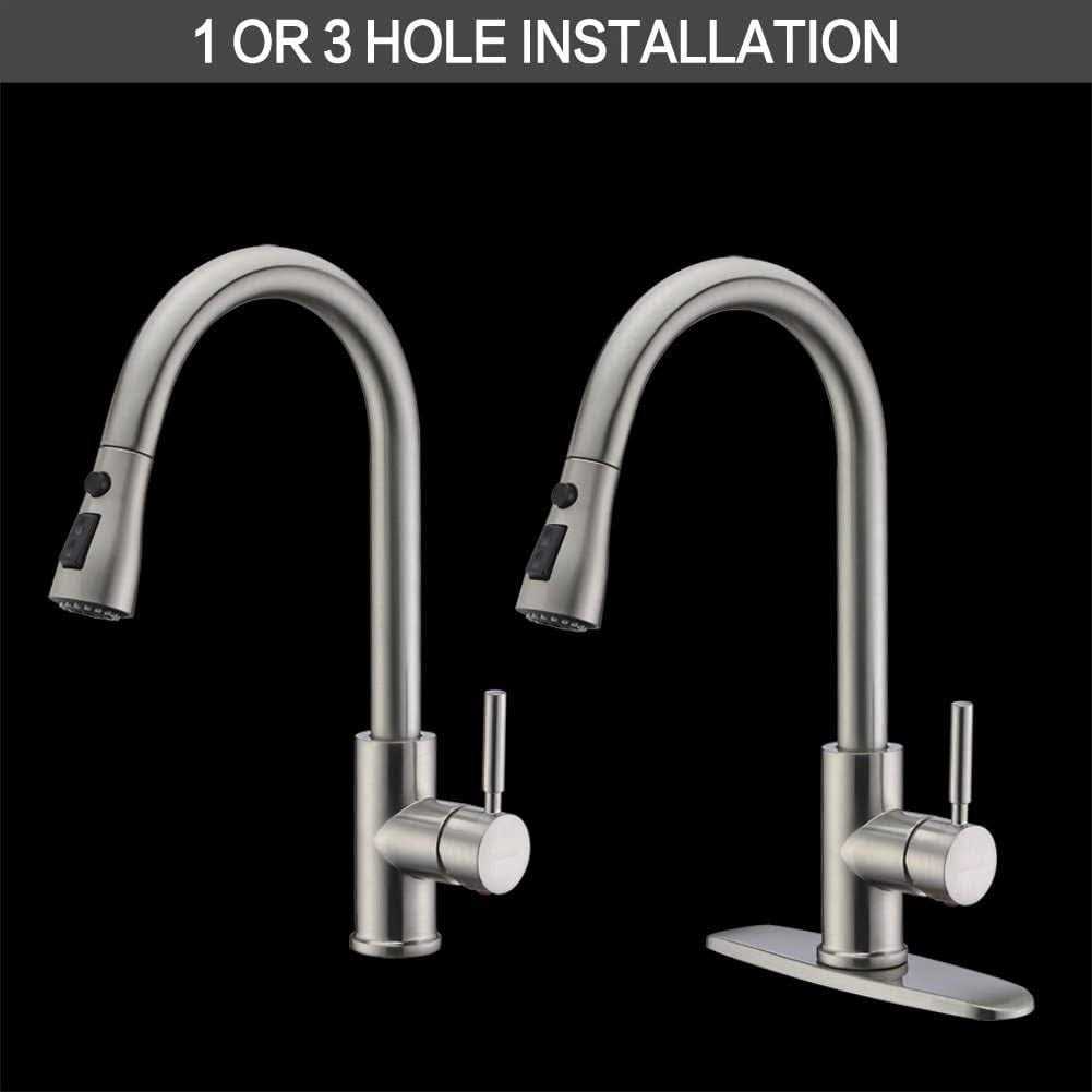 Wewe Single Handle High Arc Brushed Nickel Pull Out Kitchen Faucet Level Steel - Shop Hardware Tools Online Store