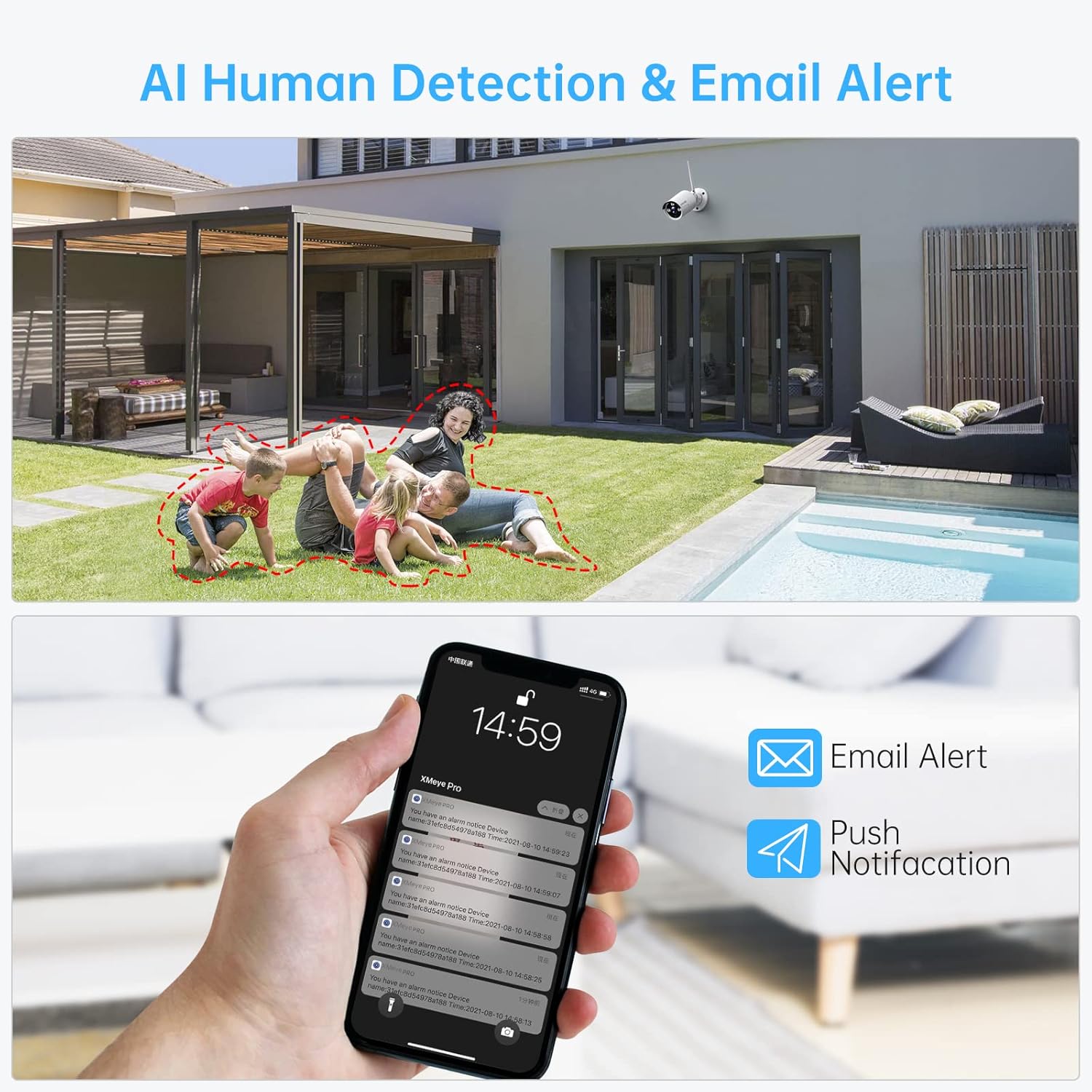 3MP Wireless Security Camera System with AUDIO,SMONET 8 Channel WiFi Home Surveillance NVR Kits,4Pcs 3MP Outdoor Indoor CCTV Cameras,Clearer than 1080P,Night Vision,AI Human Detection,Free App,1TB HDD