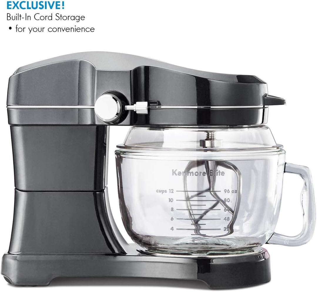 Kenmore Elite Ovation 49090 Exclusive Pour-In Top, 5-Qt. Tilt-Head Kitchen Stand Mixer, Metallic Silver