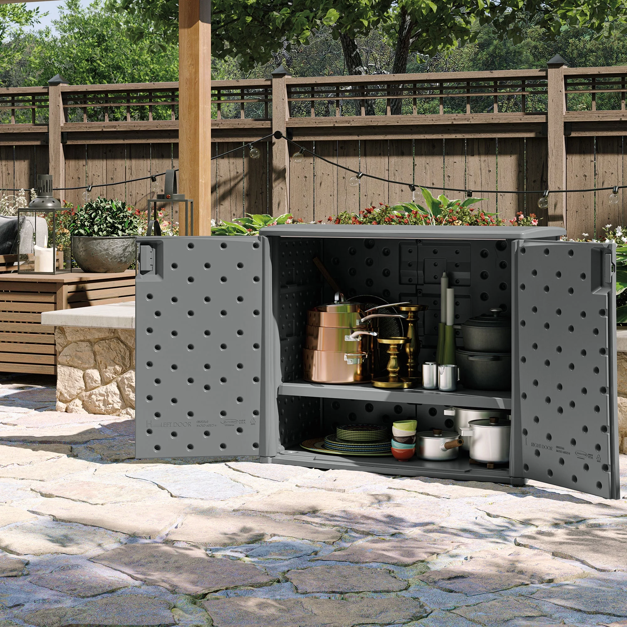Suncast Outdoor Cabinet Deck Storage Box with Adjustable Shelf, (2 Pack)