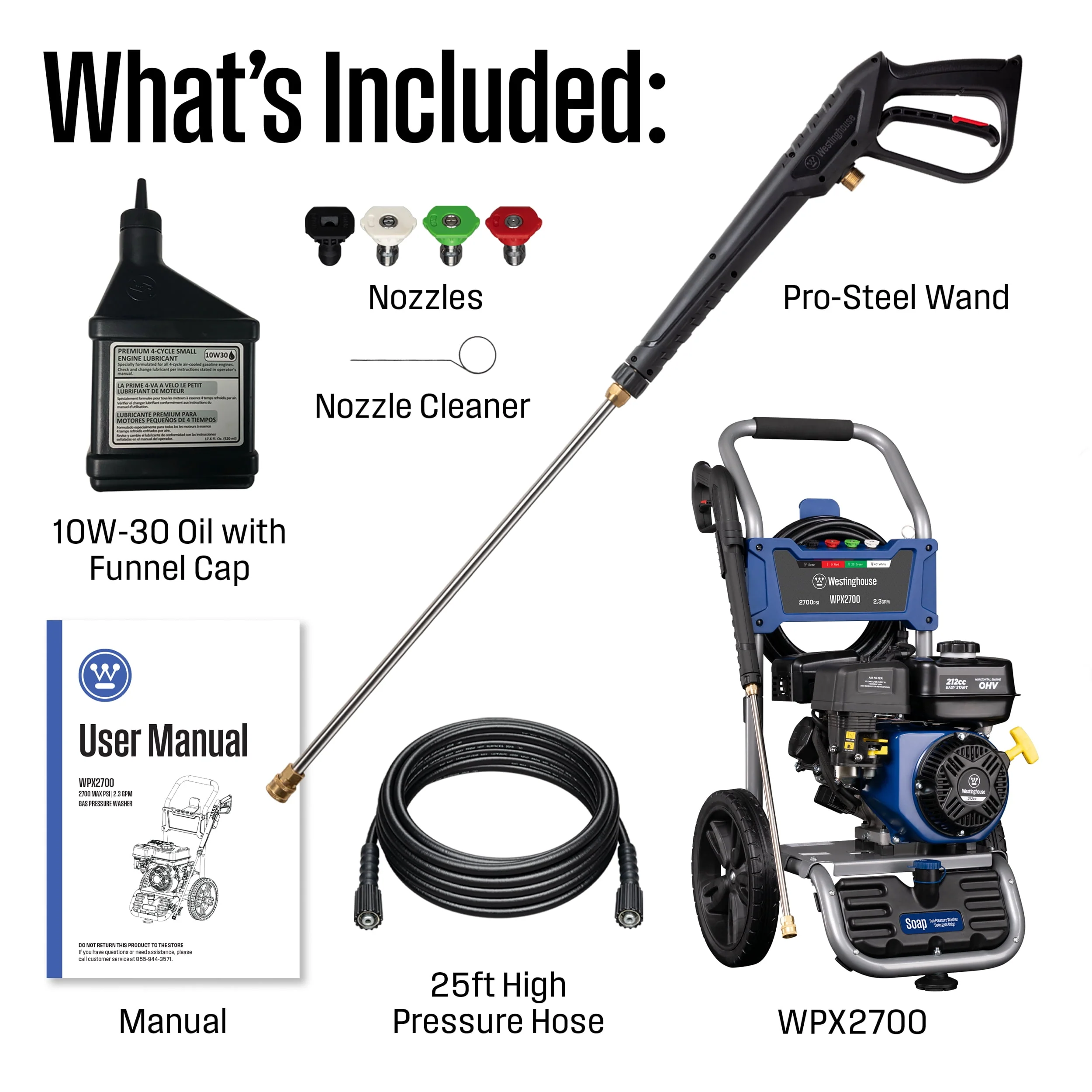 Westinghouse 2700-PSI, 2.3- GPM Gas Pressure Washer with 4 Nozzles & Soap Tank